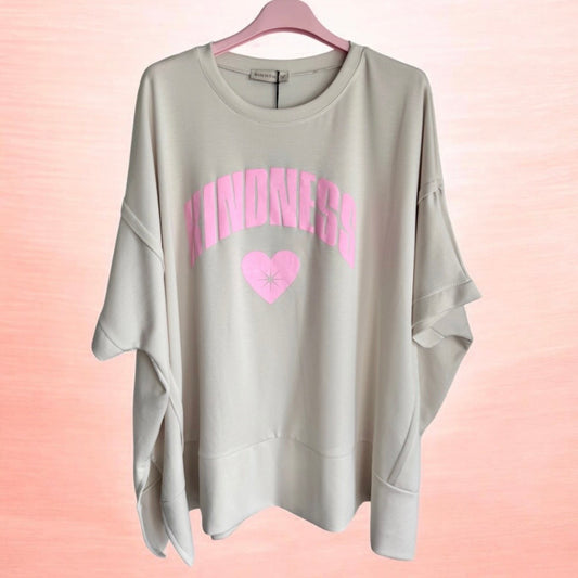 kurzarm Sweater "KINDNESS", beige