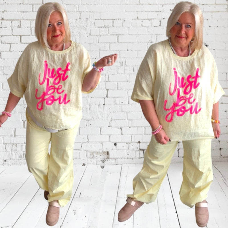 Leinen Shirt "JUST BE YOU", gelb