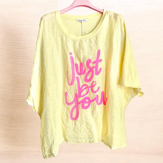 Leinen Shirt "JUST BE YOU", gelb