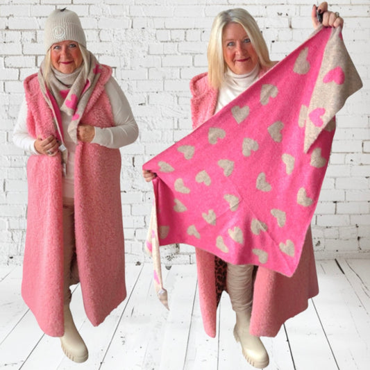 Dreiecks Schal "LOVELY HEART", pink/beige