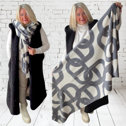 Schal "GEOMETRY", ecru/schwarz