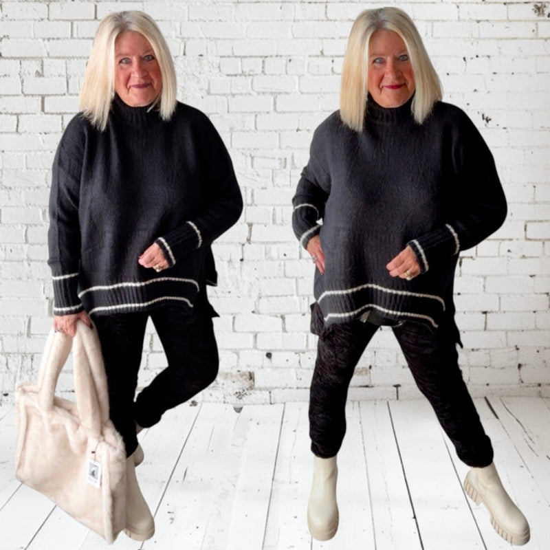 Mockneck Pullover "CURVED LINE"