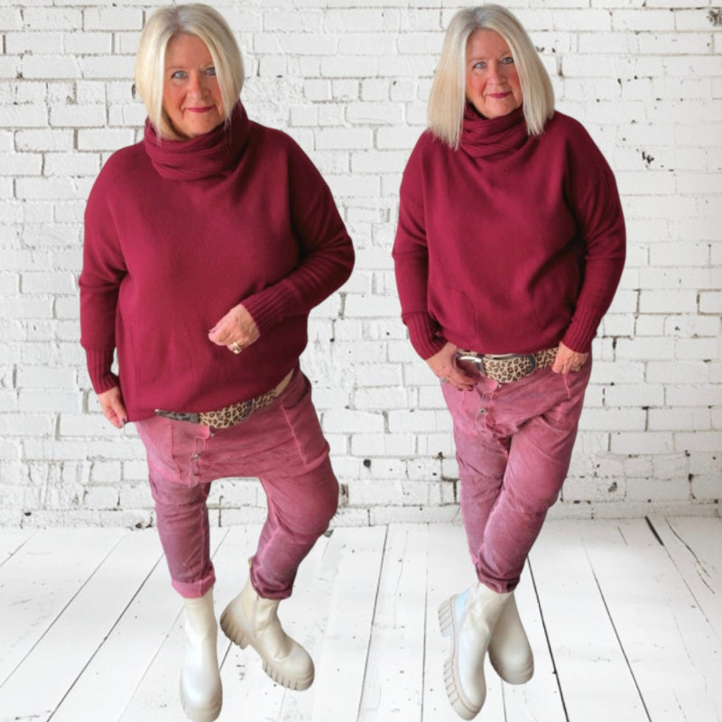 Baggy Hose "BUTTONS" in Velour-Optik