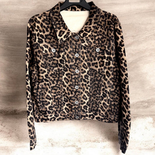 Jeansjacke "WILD LEO", beige/schwarz