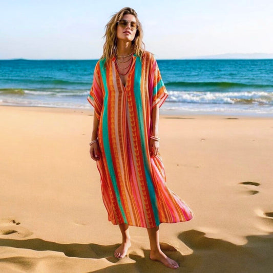 Viskose Kleid "IBIZA", orange/türkis