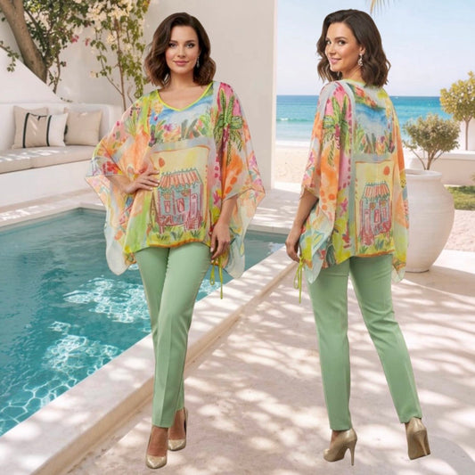 MISSY Poncho Shirt "TROPICAL", mint/multi