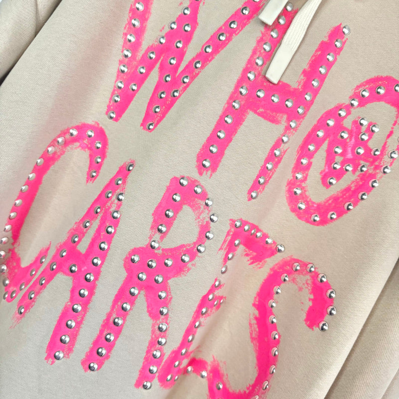 Hoodie "WHO CARES", beige