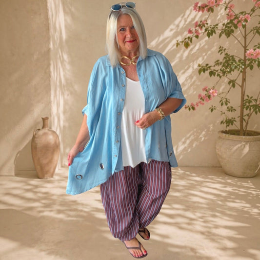 oversized Bluse "EYELETS" mit Ösen, light denim
