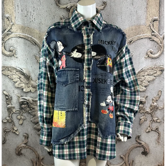 ROSE Flanell/Denim Hemd/Jacke "MOUSE", kariert mit Pailetten