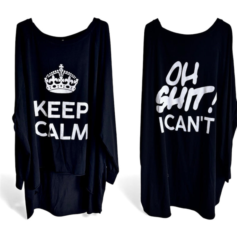 oversized Langarm Shirt "KEEP CALM", schwarz
