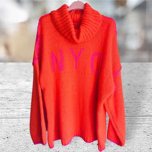 Rollkragen Pullover "NYC", neonorange