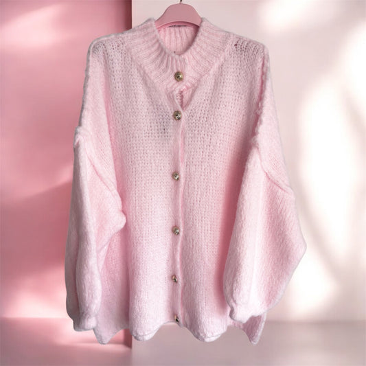 Strickjacke "COZY" mit Goldknöpfen, rosa