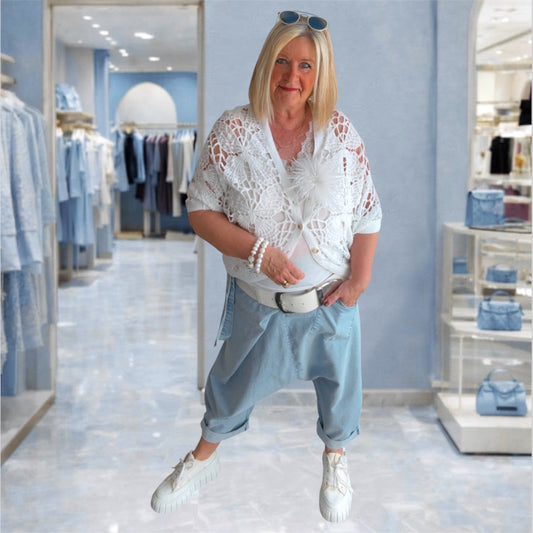 Häkel Weste "BOHO", weiß