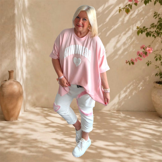 kurzarm Sweater "KINDNESS", light peach