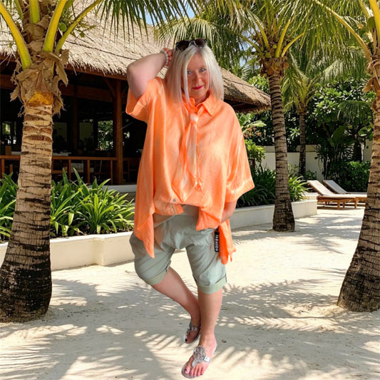oversized Bluse "BUSINESS" mit Krawatte, neonorange