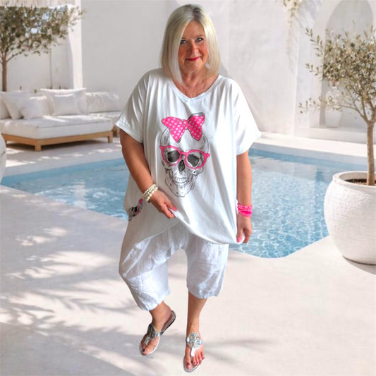 T-Shirt "SKULL" mit Glitzer, weiß