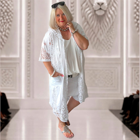 Sommermantel "LACE" mit Spitze und Kapuze, weiß