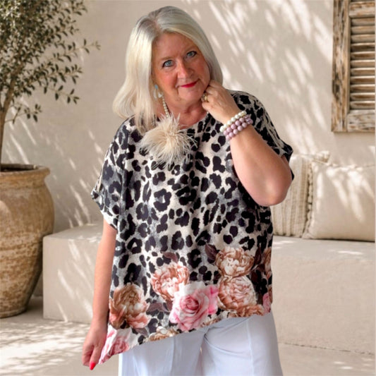 Viskose Shirt "ROMANTIC LEO", beige/schwarz
