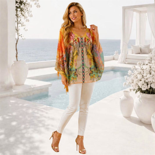 MISSY Poncho Shirt "TROPICAL", orange/multi