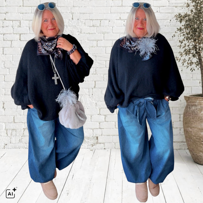ZETA OTTO Pullover "BATWING", schwarz