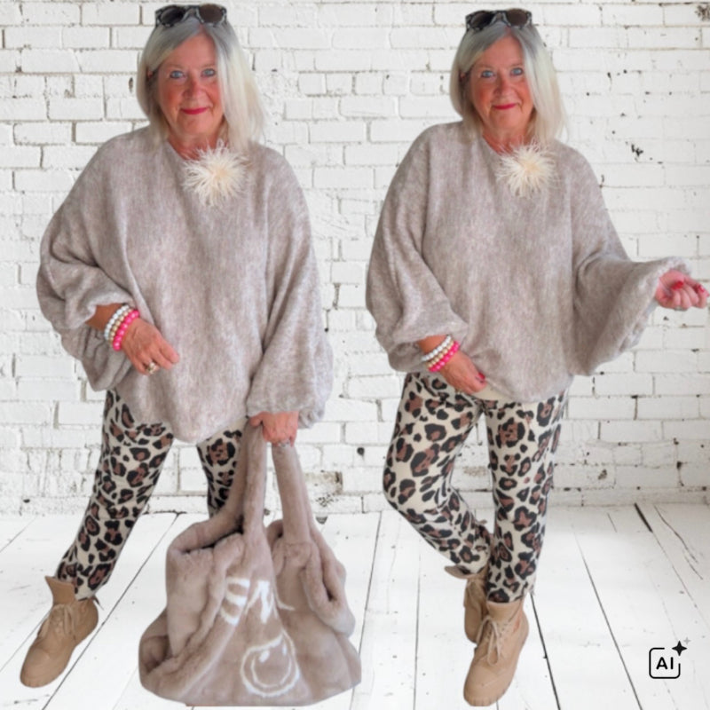 ZETA OTTO Pullover "BATWING", taupe