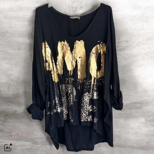 Viskose Langarm Shirt "AMORE", schwarz