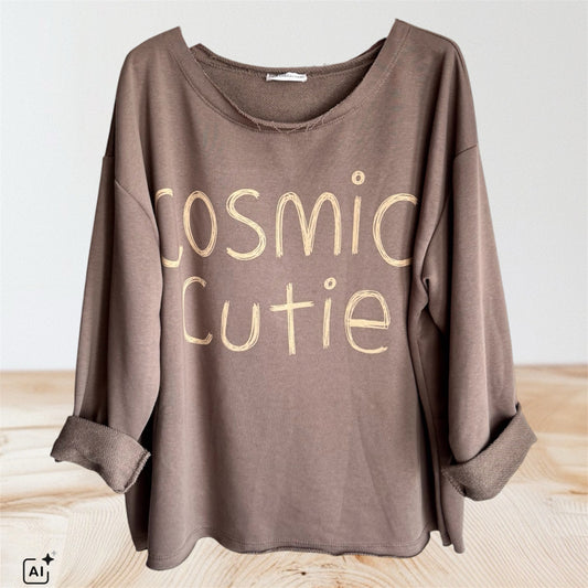Roundneck Sweater "COSMIC CUTIE", taupe