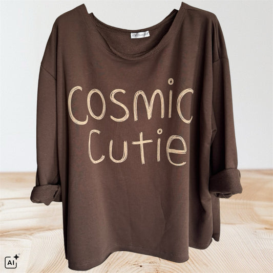 Roundneck Sweater "COSMIC CUTIE", schoko