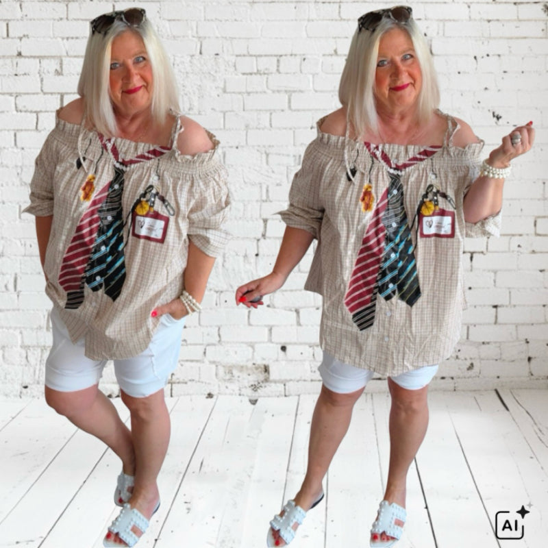 Off-Shoulder Carmen Bluse "TIES", beige