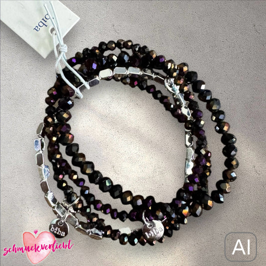 BIBA Crystal-Armband-Set, schwarz-braun/silber