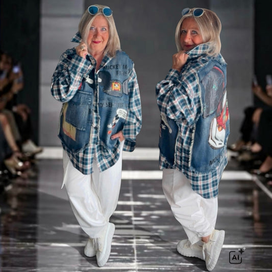 ROSE Flanell/Denim Hemd/Jacke "MOUSE", kariert mit Pailetten