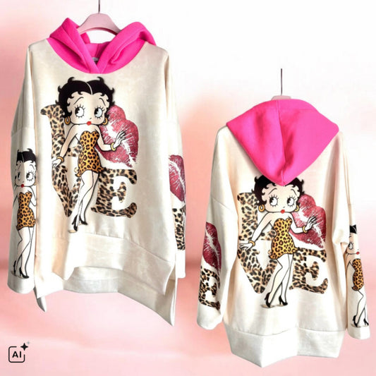 Hoodie "COMIC" multi, mit neonpink-farbiger Kapuze