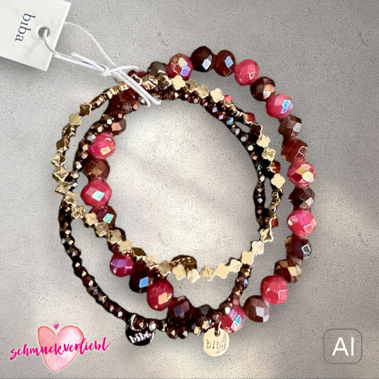 BIBA Crystal-Armband-Set, braun/pink/gold