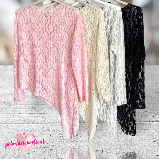 Spitzenshirt asymmetrisch "LACE" - in 4 Farben