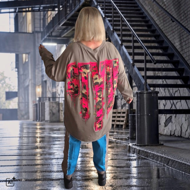 oversized Langarm Shirt "STYLE", schlamm