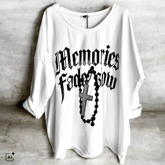 Sweater "MEMORIES" mit Glitzer, weiß