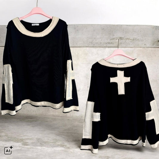 Sweater "GLITTER CROSS", schwarz