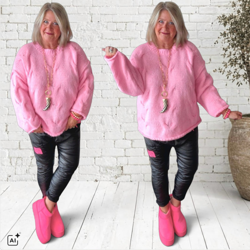 Pullover "CABLE" mit Zopfmuster, rosa