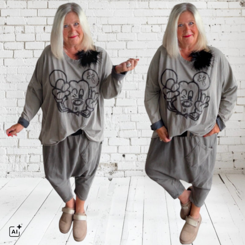 oversized Langarm Shirt "MOUSE", anthrazit (lieferbar ab ca. 09.09.) (Kopie)