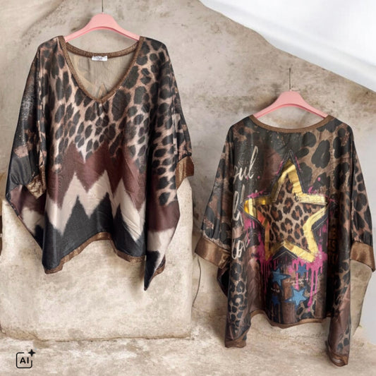 Viskose Shirt "SOULFULL", schoko-multi