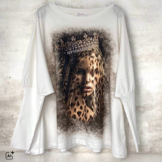 ROSE Shirt "ICONIC QUEEN", weiß/braun