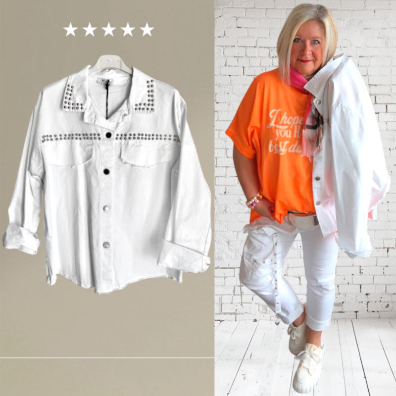Denim Hemd Jacke "RIVETS", weiß
