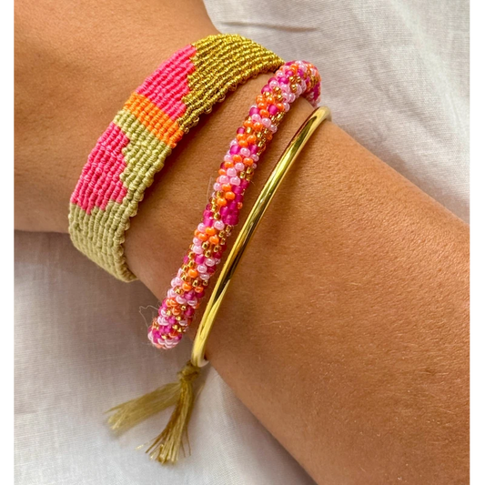Maison KIZO - handgewebtes KIZEL® Armband, beige/gold/pink/orange