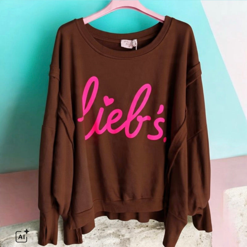 Sweater "Lieb's", schoko-neonpink (lieferbar ab ca. 22.09.)