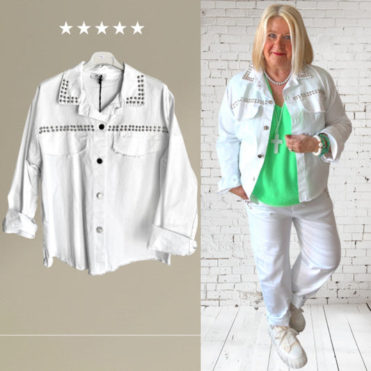 Denim Hemd Jacke "RIVETS", weiß