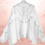 Blusen-Tunika "BOHO" mit Spitze und Volant, weiß