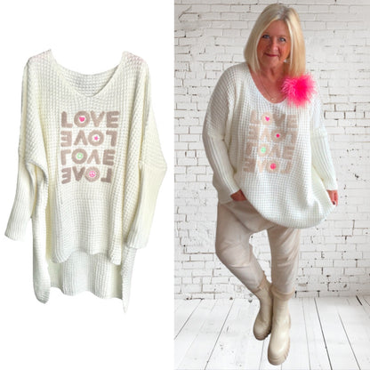 oversized Pullover "LOVE", off-white