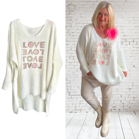 oversized Pullover "LOVE", off-white
