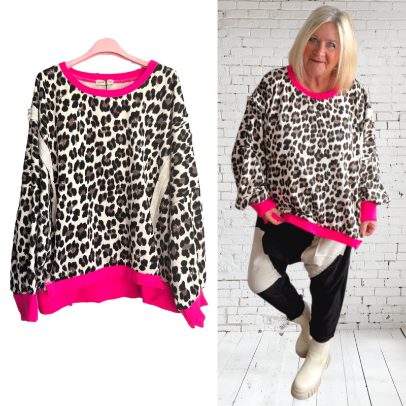 Sweatshirt mit Roundneck "LEO with PINK Accents"
