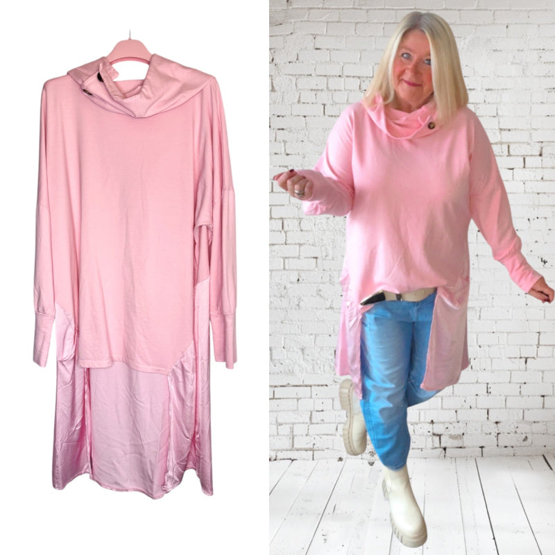 Long Shirt "COLLAR" mit Kapuze, rosa